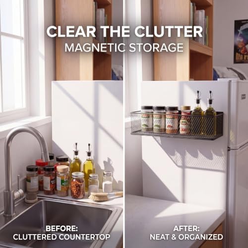 FoldTier Magnetic Fridge Basket, 13.8 x 3.1 x 4.9 Inch