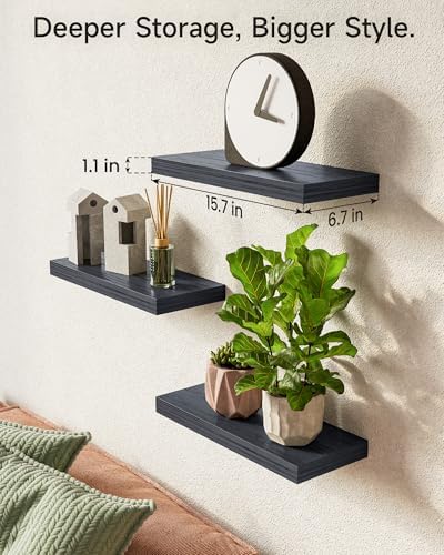 BAYKA 15.7in Floating Shelves, Set of 3