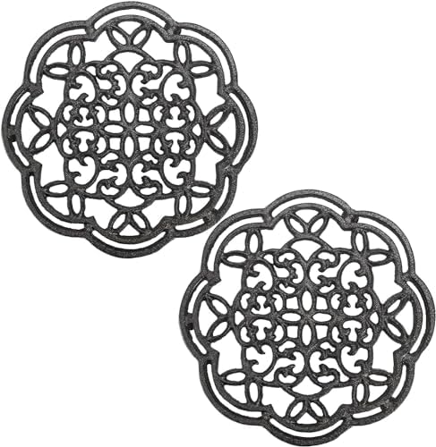Yopay 2 Pack Cast Iron Trivet Heavy Duty, 7.7 inch Round Metal Trivet
