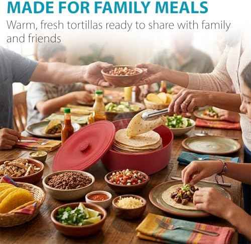 Tortilla Warmer (9" x 3.1"-Inch) Insulated Container with Lid, Fits up