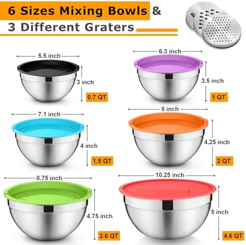 P&P CHEF Mixing Bowls with Lids Set of 6, Nesting Salad Bowl