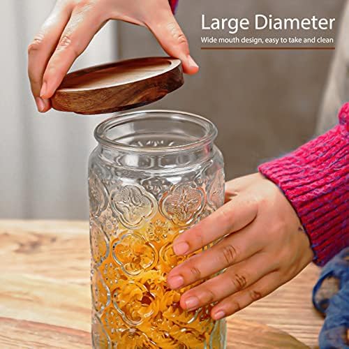 35oz/1000ml Glass Storage Jars with Nature Wood Lids, Airtight Food