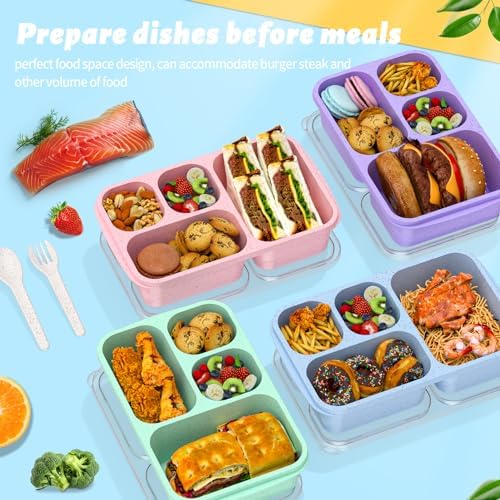 Bento Box 4-Pack 5-Compartment Meal Prep Containers, BPA-Free Plastic