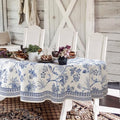 Blue Floral Oval Tablecloth 60x84 Inch, Blue and White French Country