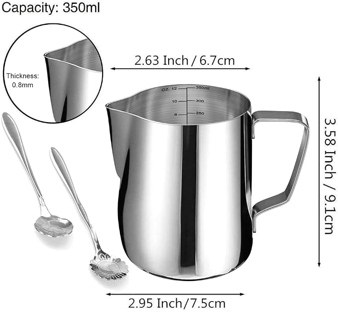 Milk Frothing Pitcher Cup, 12oz/350ML Milk Frother Cup Stainless Steel Steaming - Image 6
