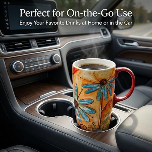 Topadorn Set of 2 Ceramic Travel Mugs with Lid, 17oz Ceramic Coffee