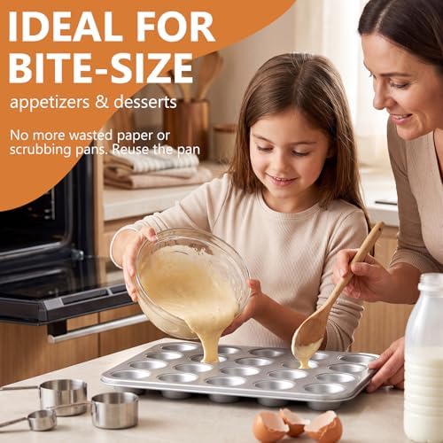 Domensi 4 Pcs Mini Muffin Pan 24 Cup Carbon Steel Cupcake Baking Pan