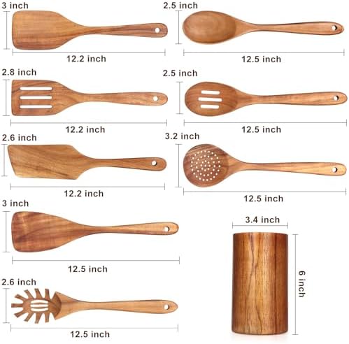 9-Piece Wooden Kitchen Utensil Set with Holder