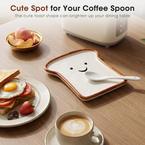 Ceramic Spoon rest for Stove Top, Cute Smile Toast Shaped Spoon Holder