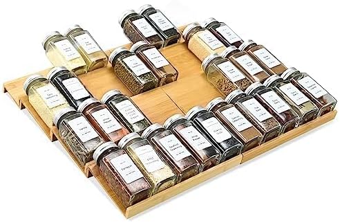 Spice Drawer Organzier, 4 Tiers- 8Pcs Bamboo Spice Rack Tray Insert - Image 2