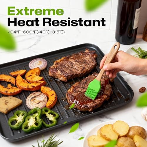 AIUHI Basting Brush for Cooking, Silicone Oil Brush with Wooden