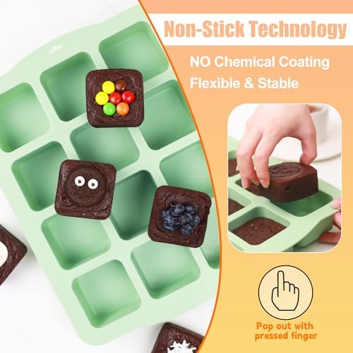 QELEG Silicone Brownie Pan with Dividers, 2 Pcs 12-Cavity