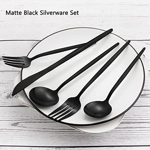 Matte Black Silverware Set, VANVRO 20-Piece Stainless Steel Flatware