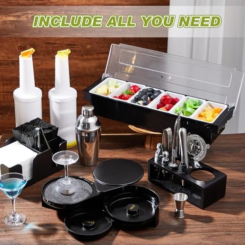 Mifoci 23 Pcs Bartender Supplies Kit Garnish Tray for Bartenders with