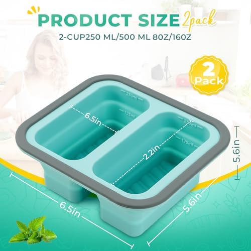 Silicone Freezer Molds with Lids, 2-Cup Soup Container for Freezer