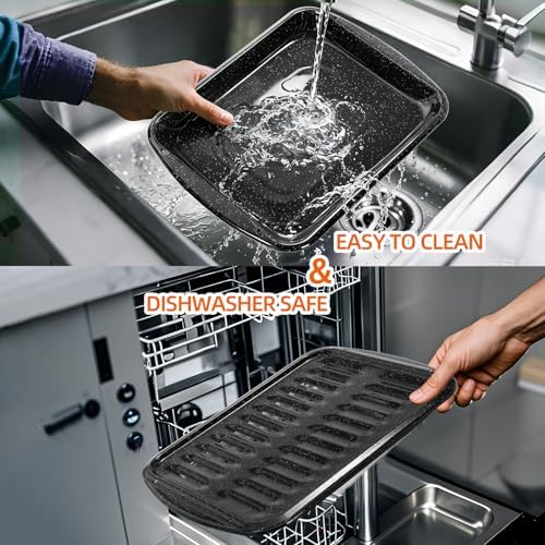 16.75" Broiler Pan for Oven with Rack, Thick Enamel Roasting Pan Set