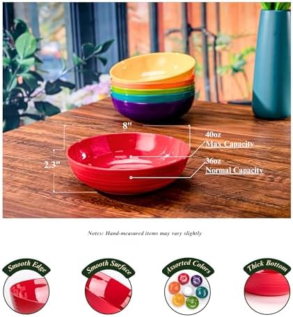 8-Inch Melamine Salad & Pasta Bowls - Set of 6, Unbreakable & Reusable
