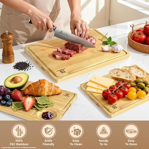 Piklohas Bamboo Cutting Boards Set of 4 for Kitchen with Wood Storage