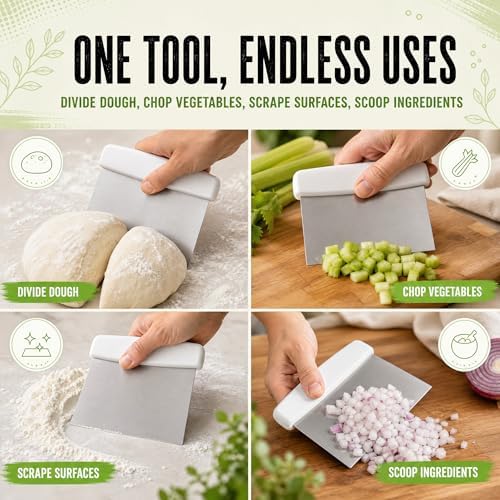 Stainless Steel Dough Cutter and Bench Scraper with White Plastic