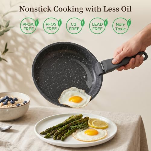 YASHE 9Pcs Granite Nonstick Pots and Pans Set, Stackable, Oven Safe