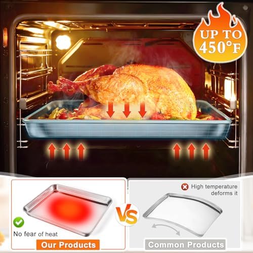 Baking Sheet Set of 3, Commercial Grade Stainless Steel Cookie Sheets