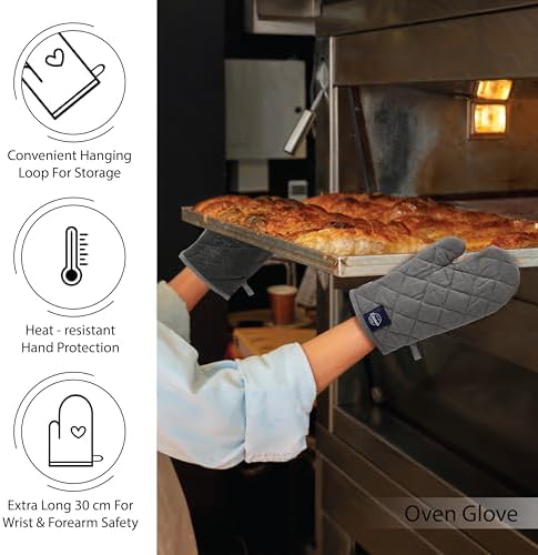 Encasa XO Kitchen and Dish Towels, Oven Mitts Set Grey Combo