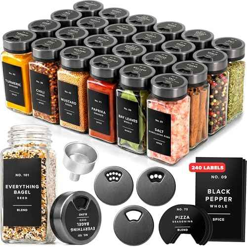 EDELHAUS Glass Spice Jars with Label, Space Gray Sprinkle Lids