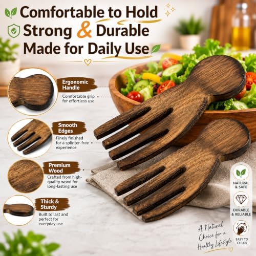 Handcrafted Wooden Salad Serving Set | 2 Pc Decorative Salad Servers