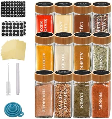 12 Pcs 4 OZ Glass Spice Jars with Bamboo Lids, Glass Jars with