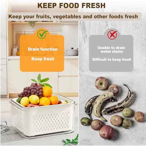 Dayacoco Fruit Storage Containers, 4 Pcs, Drain Basket