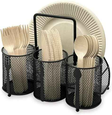 DysanVica Utensil Caddy Silverware Holder - 4 Compartment Metal Mesh