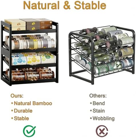 BAMBANG Can Organizer for Pantry, Detachable Bamboo 4 Tier Stackable