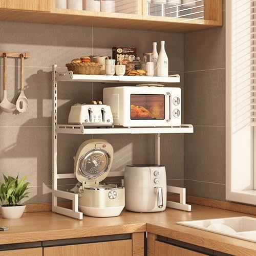 Expandable 3-Tier Microwave Oven Rack, White