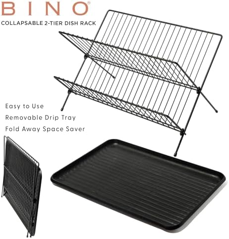 BINO 2-Tier Collapsible Dish Rack, Matte Black