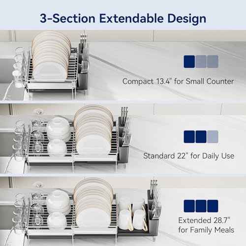Expandable Stainless Steel Dish Drying Rack, Black