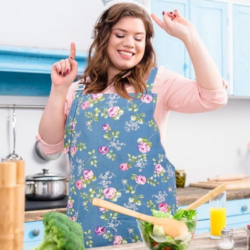 Plus Size Apron for Women, Vintage Floral Apron with 2 Pockets