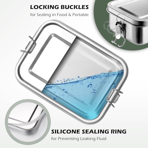 Leonyo 18/10 Stainless Steel 28oz Metal Lunch Bento Box with Divider