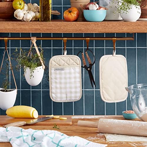 KitchenAid Gingham Pot Holders, 2-Pack, Tan, 7"x10"