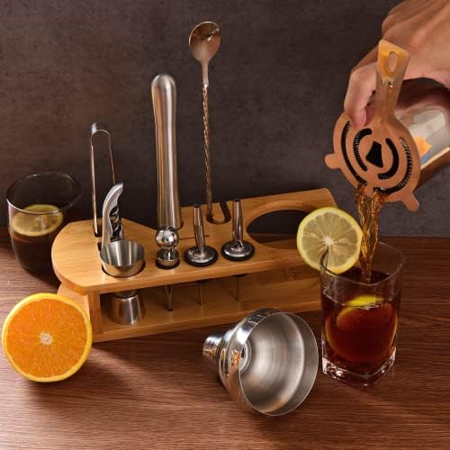 Wukuna Cocktail Shaker Set Bartender Kit, 12-Pcs Bar Tool with Bamboo