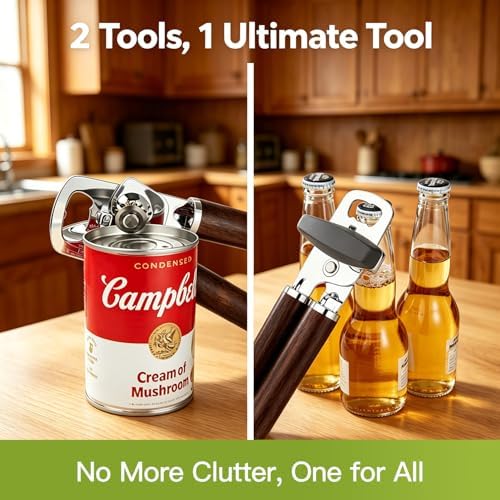 KULUNER Stainless Steel Can Opener Walnut Handle Seniors Bottle Opener