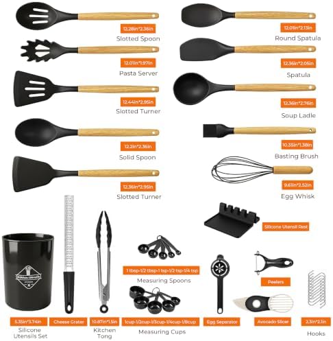 39-Piece Silicone Kitchen Utensils Set, Wood Handle