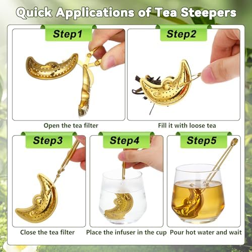 NUOBESTY 4Pcs Tea Infuser Set, Stainless Steel Star Moon Shape Tea