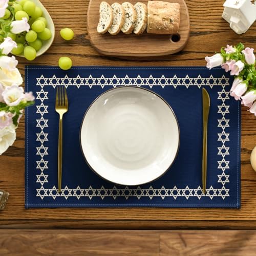 Artoid Mode Passover Hexagram Placemats Set of 4, 12x18 Inch Seasonal