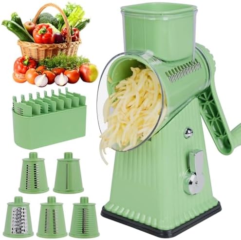 Rotary Cheese Grater with 5 Blades, Mint Green