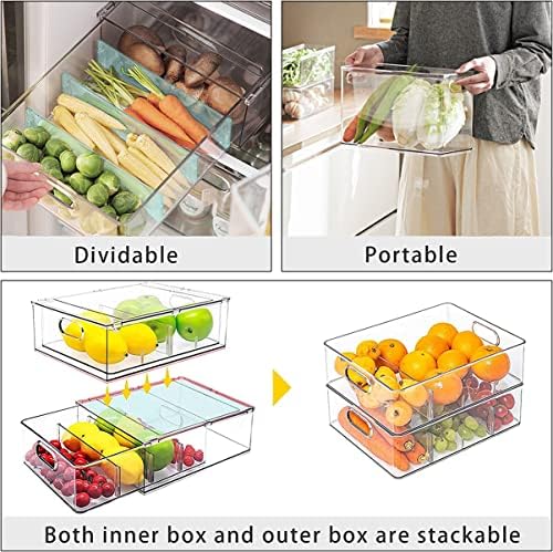 Set of 3 Stackable Refrigerator Organizer Bins Pull-Out Drawers for