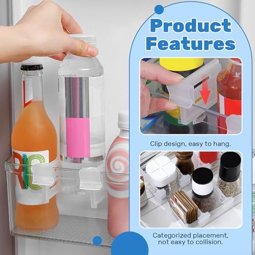 ASTIMESA 8 Pcs Adjustable Clear Fridge Divider Set, Retractable Fridge