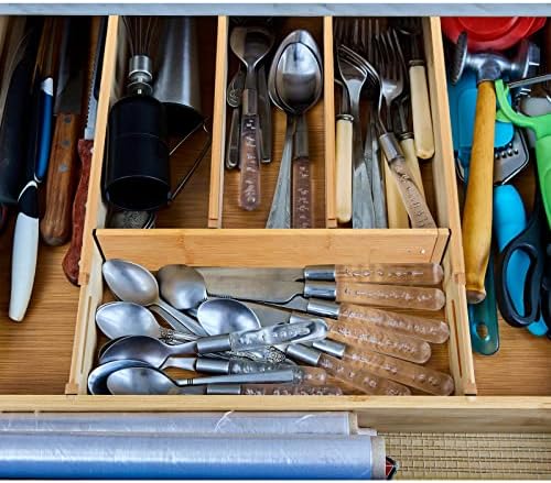 Sawysine 12 Pcs Bamboo Drawer Dividers Adjustable Drawer Organizers