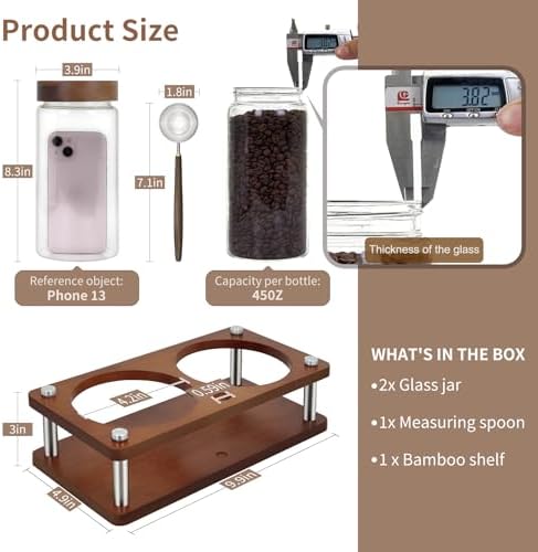Glass Coffee Grounds Container with Shelf, 2 × 45 oz Glass Coffee