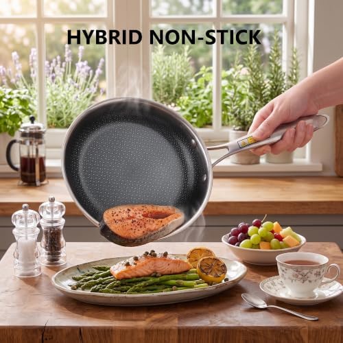 imarku 8"/10"/12" Hybrid Non Stick Frying Pan Set with Lids, PFOA Free