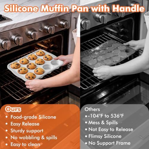 2 Pcs Silicone Muffin Pans for Baking, Foldable Molds, White